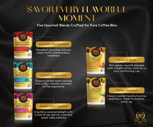 8oz PREMIUM GROUND COFFEE - VARIETY PACK OF 5 FLAVORED COFFEES